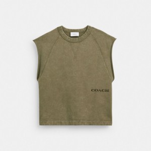 Coach Sleeveless Garment Dye Crewneck Olijfgroen | COH866885