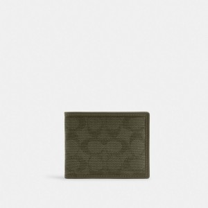Coach Slim Billfold Wallet In Signature Canvas Jacquard Groen | COH866716