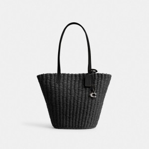 Coach Small Straw Tote Zilver Zwart | COH865058