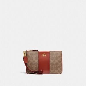 Coach Small Wristlet In Signature Canvas Bruin Rood | COH865645