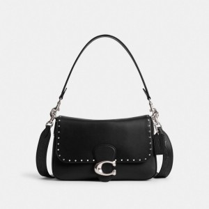 Coach Soft Tabby Shoulder Bag With Rivets Zilver Zwart | COH864954