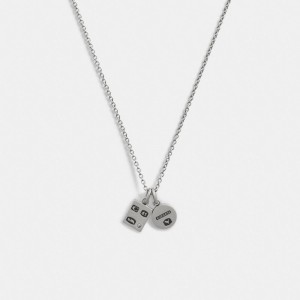 Coach Sterling Silver Double Charm Long Pendant Necklace Zilver | COH867012