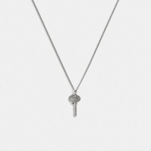 Coach Sterling Silver Key Pendant Necklace Zilver | COH867010