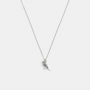 Coach Sterling Silver Skeletal Rexy Pendant Necklace Zilver | COH867016