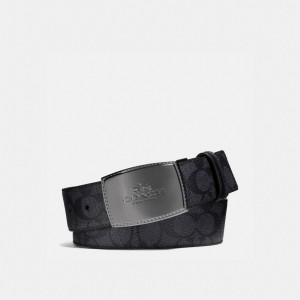 Coach Stitched Plaque Buckle Cut To Size Reversible Belt, 38 Mm Grijs Zwart | COH866996