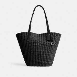 Coach Straw Tote Zilver Zwart | COH865087