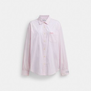 Coach Striped Button Down Shirt In Organic Cotton Roze Wit | COH866011