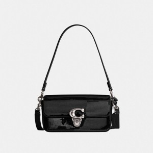 Coach Studio Baguette Bag With Sequins Zilver Zwart | COH864925