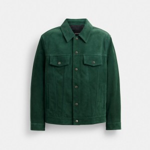 Coach Suede Leather Jacket Groen | COH866857