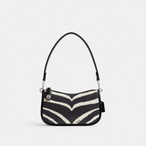 Coach Swinger Bag 20 With Zebra Print Zilver | COH865370