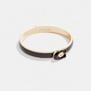 Coach Tabby Enamel Hinged Bangle Goud Zwart | COH866110