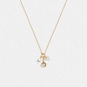 Coach Tea Rose Cluster Pendant Necklace Goud | COH866210