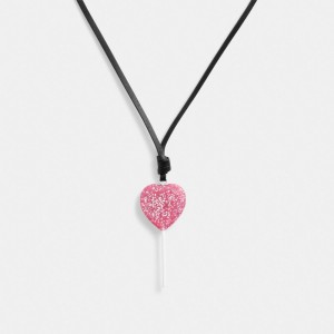 Coach The Lil Nas X Drop Heart Lollipop Necklace Zilver Roze | COH866115