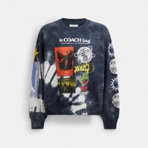 Coach Tie Dye Graphic Crewneck Sweatshirt In Organic Cotton Zwart Wit Gekleurd | COH866003