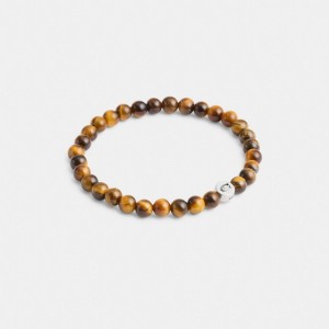 Coach Tiger’s Eye Beaded Bracelet Zilver Bruin | COH867031