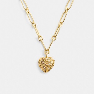 Coach Vintage Heart Pendant Chain Link Necklace Goud | COH866168