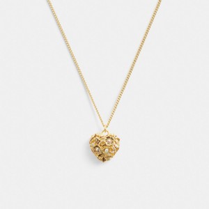 Coach Vintage Heart Pendant Necklace Goud | COH866174