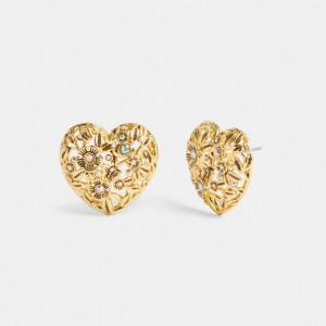 Coach Vintage Heart Statement Stud Earrings Goud | COH866144