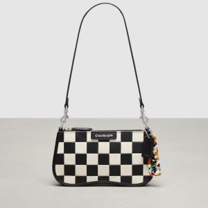 Coach Wavy Baguette Bag In Checkerboard Upcrafted Leather Zwart | COH864884