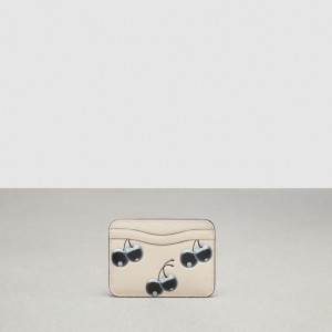 Coach Wavy Card Case In Coachtopia Leather With Cherry Print Zwart Gekleurd | COH865711