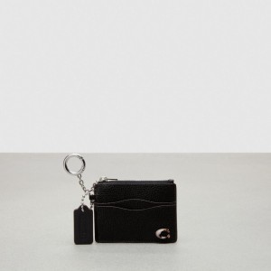 Coach Wavy Zip Card Case In Pebbled Coachtopia Leather With Key Ring Zwart | COH865596
