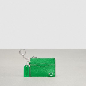 Coach Wavy Zip Card Case In Pebbled Coachtopia Leather With Key Ring Groen | COH865673