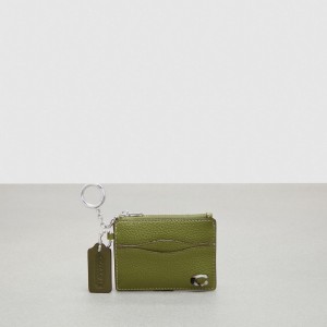Coach Wavy Zip Card Case In Pebbled Coachtopia Leather With Key Ring Olijfgroen Groen | COH865675