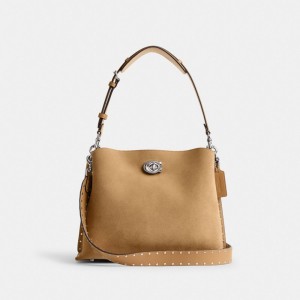 Coach Willow Shoulder Bag With Rivets Zilver | COH864953