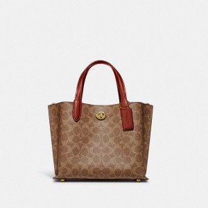 Coach Willow Tote Bag 24 In Signature Canvas Bruin Rood | COH865059