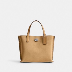 Coach Willow Tote Bag 24 With Rivets Zilver | COH865393