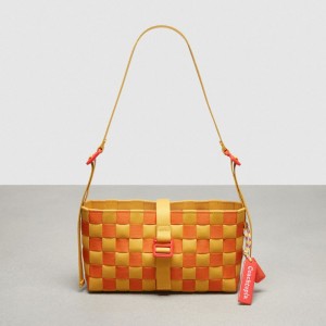 Coach Woven Checkerboard Shoulder Bag With Webbing Geel Oranje | COH864870