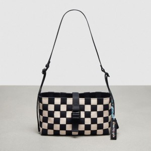 Coach Woven Checkerboard Shoulder Bag With Webbing Zwart Wit | COH864802