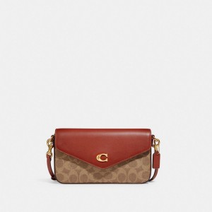 Coach Wyn Crossbody Bag In Signature Canvas Bruin Rood | COH865325